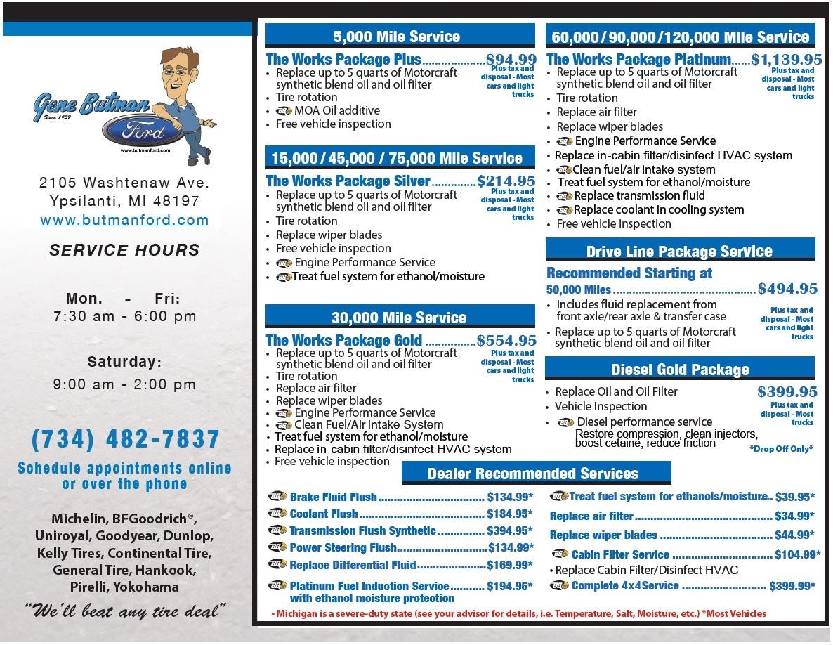 Gene Butman Ford service menu